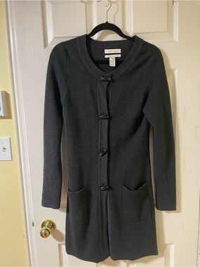 Ellen Tracy Dark Charcoal Merino Wool Blend Cardigan